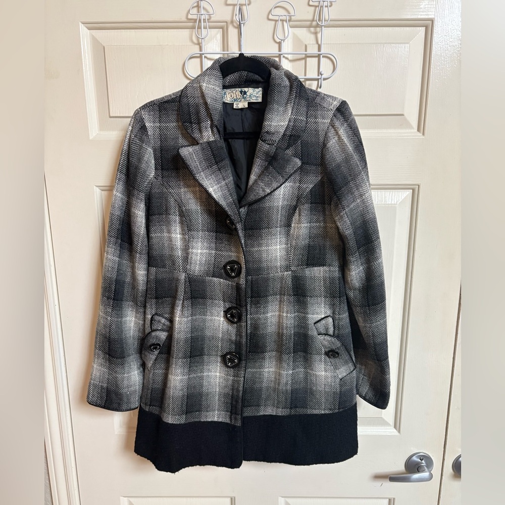 VTG Y2K 2010’s Plaid Wool Blend boho Longline Pea Coat